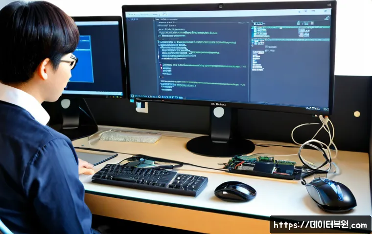 서초구 all boot options are tried - Photorealistic IT support workstation in a modern Seocho office, desktop computer paused at a blank ...