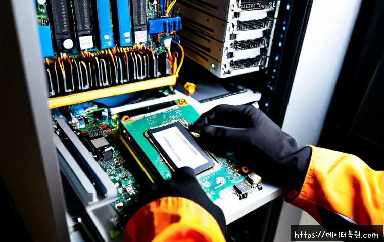정발산동 SSD조립 및 교체수리 - Photorealistic desktop computer repair bench in Jeongbalsan-dong, technician wearing anti-static glo...
