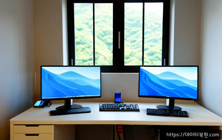 지축동 STATUS_KERNEL_CONFIGURATION_ERROR - Photorealistic IT support workstation in a modern Gijuk-dong apartment office, dual monitors showing...