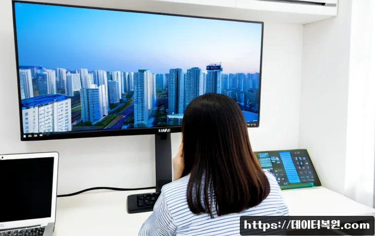 주엽동 STATUS_MEMORY_ACCESS_DENIED - Photorealistic IT support workstation in a modern Juyang-dong office, frustrated technician viewing ...