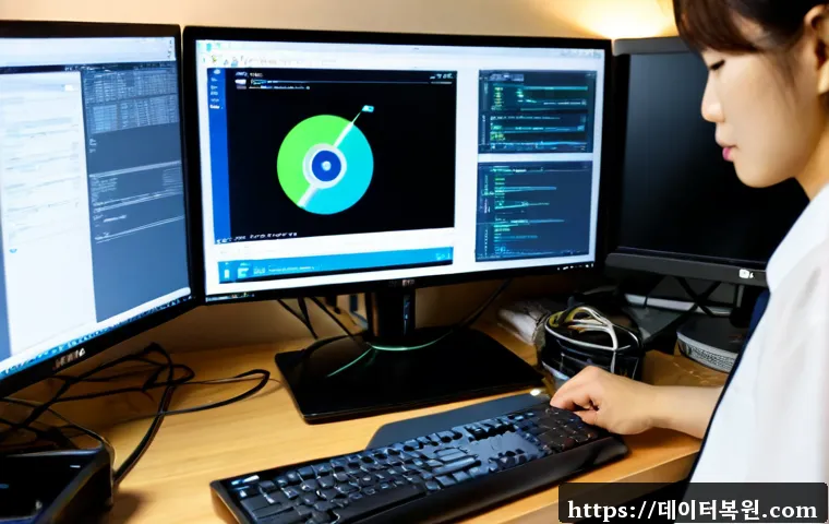 식사동 STATUS_DISK_NOT_INITIALIZED - Photorealistic Korean home-office workstation in Siksa-dong, a remote support technician examining a...