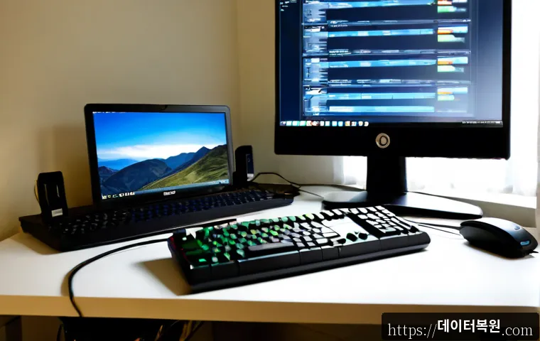 정릉동 BOOTMGR is Compressed - Photorealistic IT support workstation in a quiet hillside apartment near Jeongneung, desktop monitor...