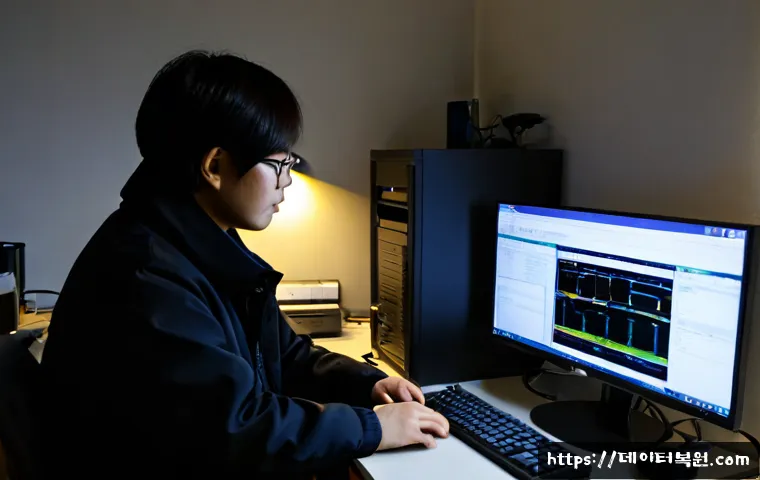 초동 부팅안됨 - Photorealistic home office workstation at dawn, desktop computer monitor remaining black during a co...