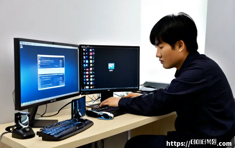 대흥동 ubuntu재설치 포맷  초기화 - Photorealistic IT support workstation in a compact Daeheung-dong office, technician reinstalling a L...