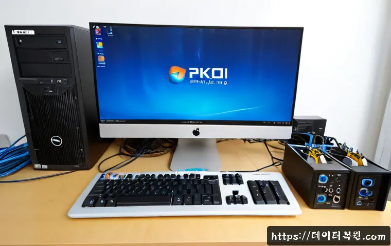 목현동 DPC_WATCHDOG_VIOLATION - Photorealistic PC repair workstation in a compact Mokhyeon-dong apartment office, dual monitors with...