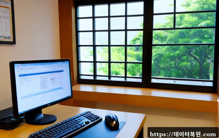 운니동 STATUS_FILE_INVALID - Photorealistic IT support workstation in a quiet Unni-dong office, dual monitors showing a clean abs...