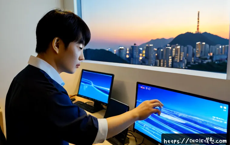 철산동 IRQL_NOT_LESS_OR_EQUAL - Photorealistic remote IT support workstation in a compact Cheolsan-dong apartment office, dual monit...