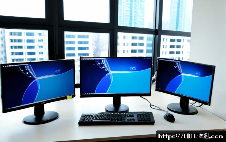 백석동 UNEXPECTED_KERNEL_MODE_TRAP - Photorealistic IT support workstation in a Baekseok-dong apartment office, dual monitors showing abs...