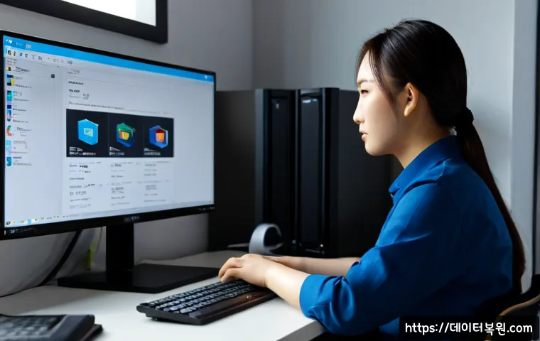 주엽동 pc복구중 - Photorealistic PC recovery workstation in a compact apartment office, technician reconnecting a desk...