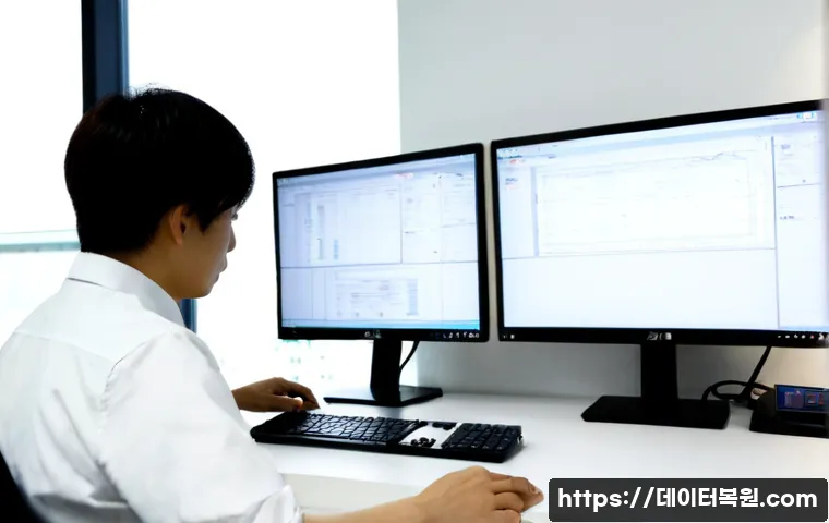 세종로 STATUS_INVALID_LOCK_SEQUENCE - Photorealistic IT support workstation in a modern office near a broad Seoul boulevard, dual monitors...