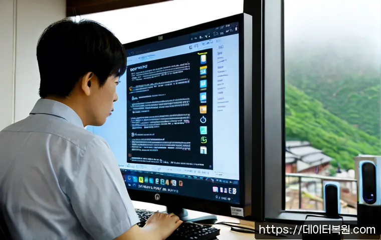 봉천동 STATUS_INVALID_IMAGE_FORMAT - Photorealistic home office in a compact hillside apartment, IT support specialist examining a deskto...
