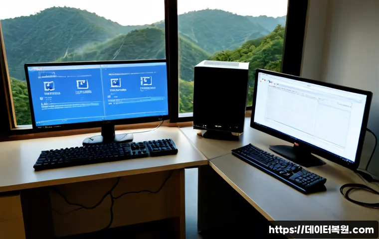 홍은동 STATUS_NETWORK_ACCESS_DENIED - Photorealistic IT support workstation in a quiet hillside apartment near a forested urban neighborho...