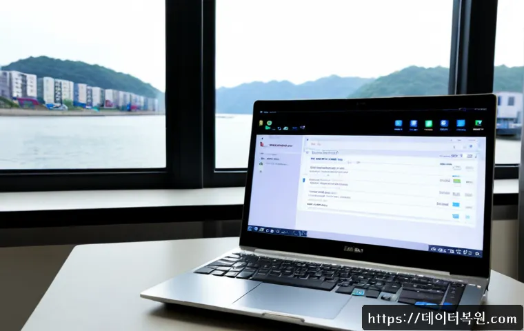 광장동 macosX재설치 포맷  초기화 - Photorealistic remote-support workstation in a Gwangjang-dong apartment, sleek silver laptop display...