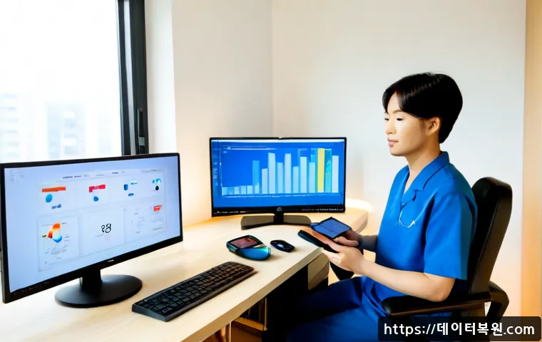 번동 USER_MODE_HEALTH_MONITOR - Photorealistic remote health-monitoring workstation in a compact Beon-dong apartment, clinician revi...