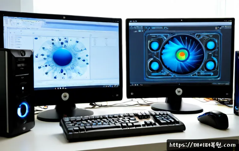 강북구 DRIVER_CAUSED_SYSTEM_CRASH - Photorealistic IT support workstation in a quiet Gangbuk-gu apartment office, dual monitors showing ...