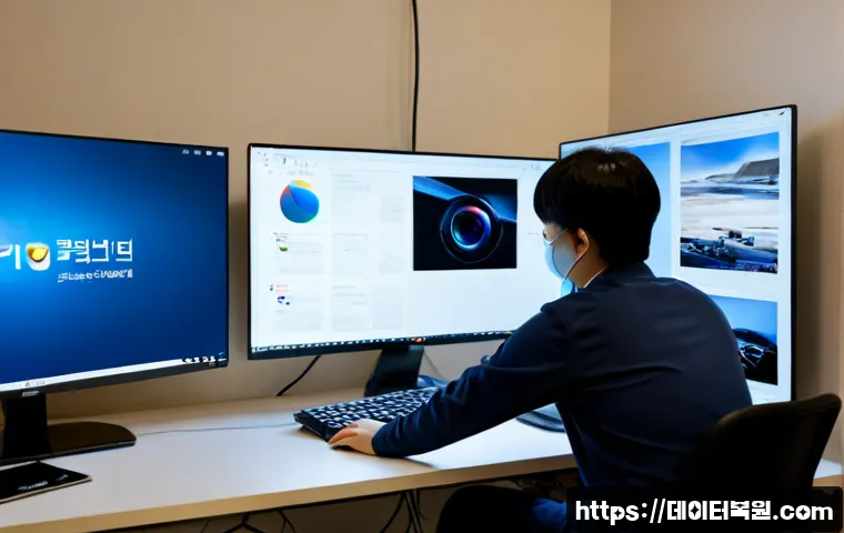마장동 윈도우11 windows11 재설치 포맷  초기화 - Photorealistic PC repair workstation in a compact Majang-dong office, technician reinstalling Window...