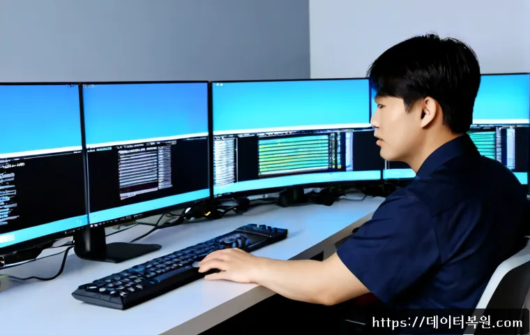 역동 STATUS_UNSUCCESSFUL - Photorealistic dynamic IT support workstation, focused engineer rapidly troubleshooting a desktop co...