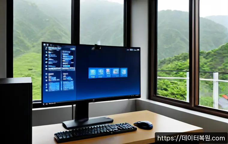 목현동 CRITICAL_PROCESS_DIED - Photorealistic IT support workstation in a quiet hillside neighborhood office, dual monitors showing...