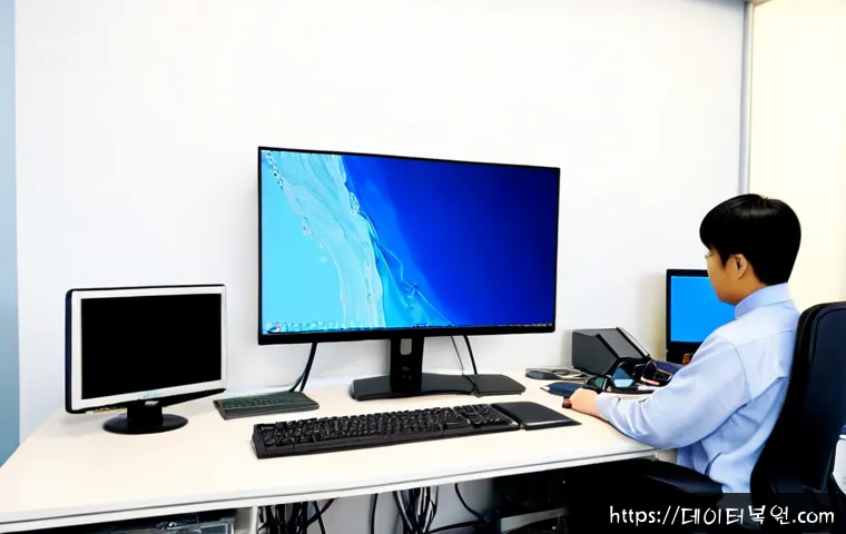 하중동 DRIVER_CAUSED_SYSTEM_CRASH - Photorealistic IT support workstation in a modern office near Hajung-dong, dual monitors showing an ...