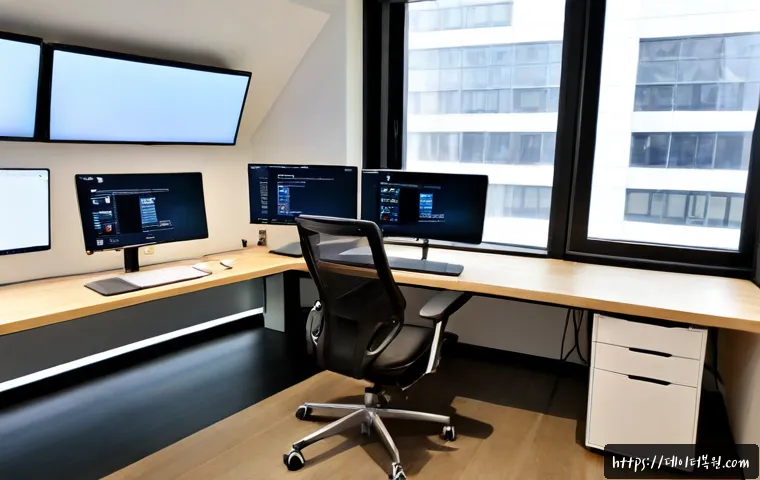 청담동 DEVICE_DRIVER_MISMATCH - Photorealistic luxury design studio in Cheongdam-dong, Seoul, a high-end workstation with dual monit...