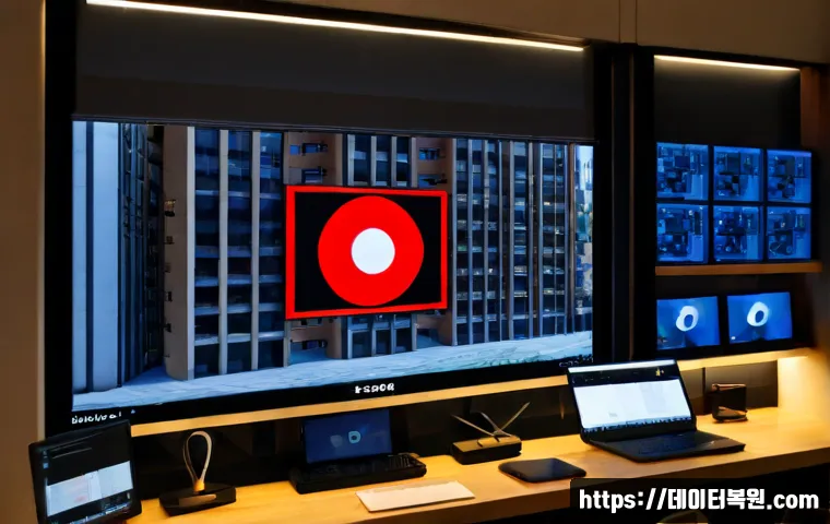 노고산동 STATUS_DISK_FULL - Photorealistic compact design studio workstation in Nogosan-dong, overwhelmed desktop computer with ...