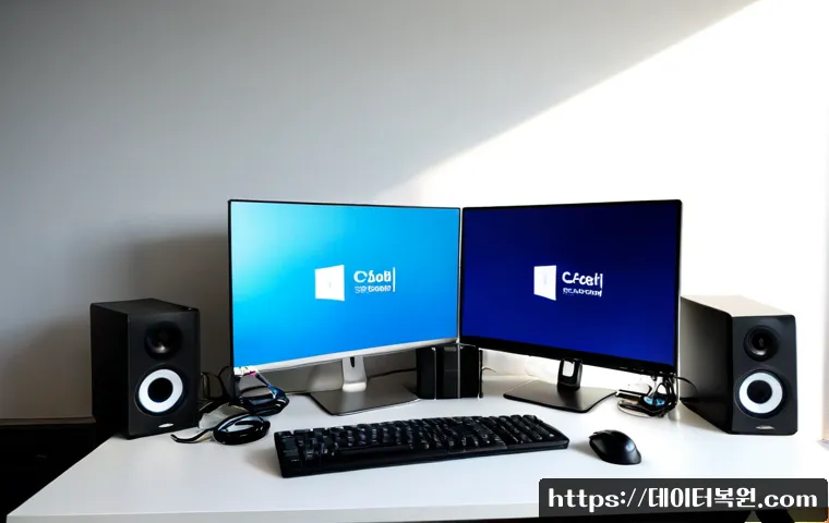 주엽동 IO1_INITIALIZATION_FAILED - Photorealistic IT support workstation in a modern Juyeop-dong apartment office, dual monitors showin...