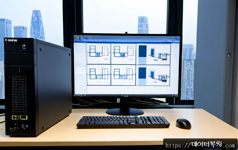 강동구 파일서버출장방문수리점 - Photorealistic onsite file server repair in a compact Gangdong-gu architectural studio, technician c...