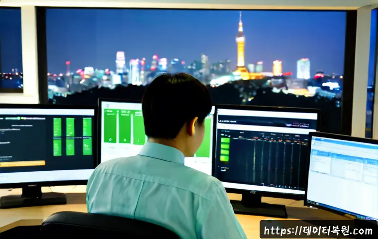 이문동 MULTIPLE_IRP_COMPLETE_REQUESTS - Photorealistic remote-support workstation in Imun-dong, Seoul, showing a financial office specialist...