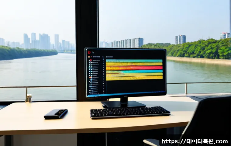 이촌동 STATUS_INVALID_SESSION - Photorealistic IT support workstation in a quiet riverside apartment office, dual monitors showing a...