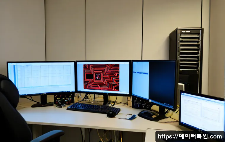 이문동 STATUS_KERNEL_LOG_FAILURE - Photorealistic IT support workstation in a compact university-district office near Imun-dong, dual m...