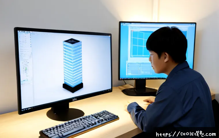 일직동 STATUS_KERNEL_MODULE_CORRUPTION - Photorealistic IT support workstation in Iljik-dong, South Korea, dual monitors showing a clean unla...