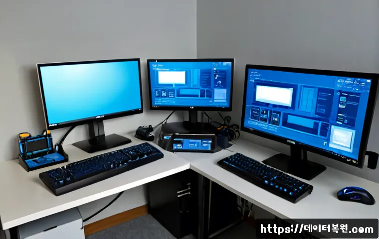행신동 KERNEL_MODE_HEAP_CORRUPTION - Photorealistic remote-support workstation in a compact apartment near a suburban rail corridor, dual...