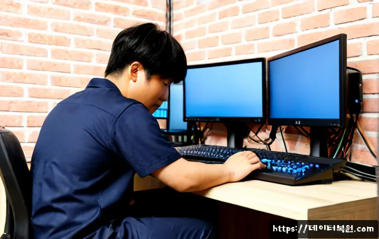 당인동 케이블연결확인 - Photorealistic remote-support technician at a compact Dangin-dong studio workstation, carefully chec...