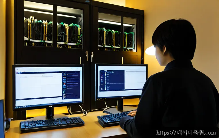 행당동 해놀로지 xpenology 구축 - Photorealistic home-office workstation in Haengdang-dong, compact NAS server enclosure with neatly a...