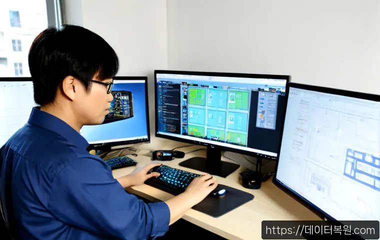 미근동 컴퓨터업그레이드 - Photorealistic computer upgrade workstation in a compact Migun-dong office, technician installing a ...
