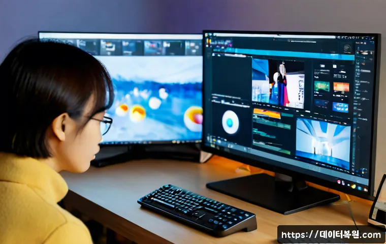 홍대 STATUS_KERNEL_CONNECTION_TIMEOUT - Photorealistic remote-support workstation in a compact Hongdae creative studio, young designer revie...