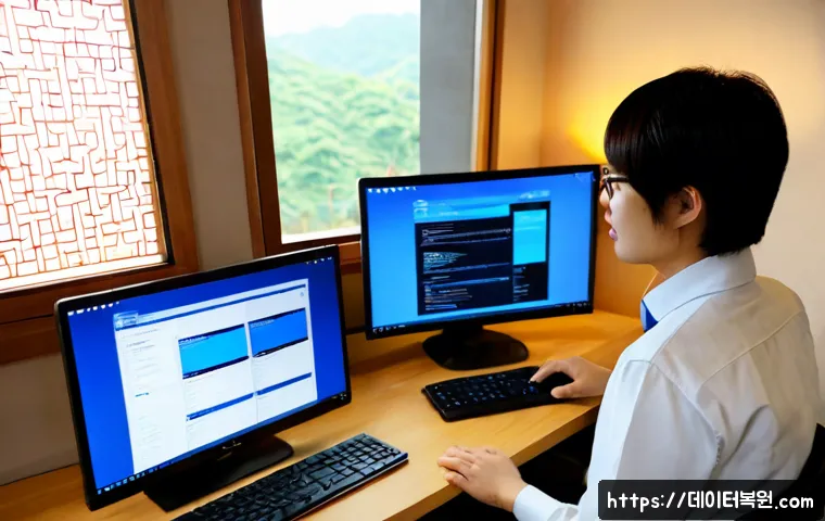 팔판동 POOL_CORRUPTION_IN_FILE_AREA - Photorealistic remote-support workstation in a quiet Bukchon-style office near Palpan-dong, dual mon...