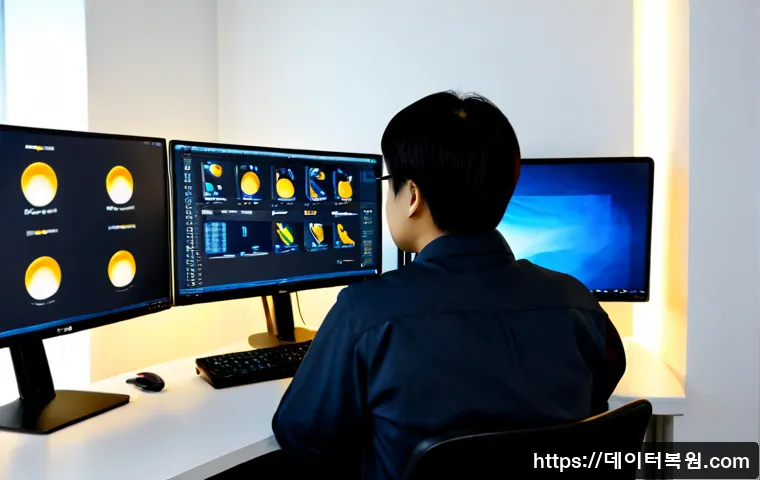 회기동 STATUS_KERNEL_APC_PENDING - Photorealistic IT support workstation in a compact Hoegi-dong apartment office, dual monitors showin...