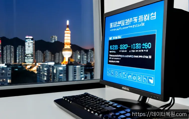 별양동 STATUS_KERNEL_THREAD_FAILURE - Photorealistic IT support workstation in a modern apartment office, desktop monitor showing a blank ...