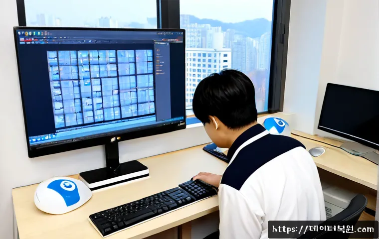 청룡동 프로그램응답없음 - Photorealistic IT support scene in a compact Cheongnyong-dong apartment office, frustrated user faci...