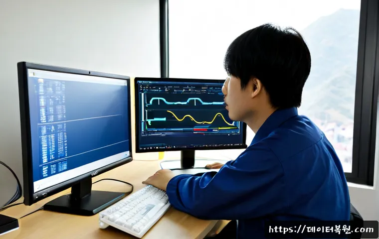 수궁동 STATUS_INVALID_PARAMETER - Photorealistic IT support workstation in a compact Seoul apartment office, frustrated technician rev...