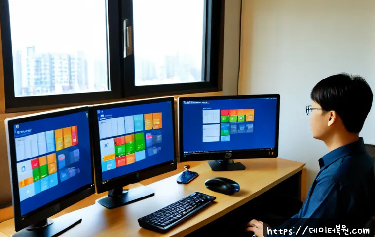 행당동 SESSION_HAS_VALID_VIEWS_ON_EXIT - Photorealistic remote-support workstation in a compact Hangdang-dong apartment office, dual monitors...