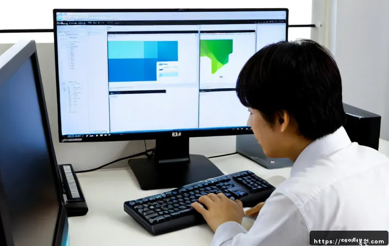 견지동 운영체제 os 재설치 포맷  초기화 - Photorealistic IT technician resetting a desktop computer at a clean Seoul office workstation, dual ...