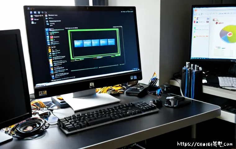 원문동 pc복구중 - Photorealistic PC recovery workstation in a compact Korean apartment office near Wonmun-dong, techni...