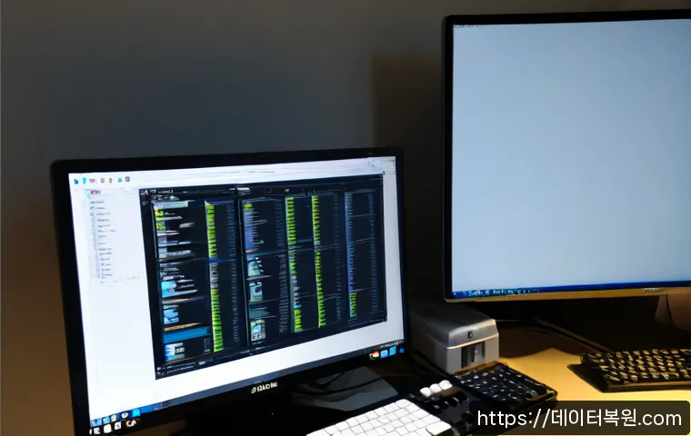 관문동 STATUS_DISK_WRITE_FAILURE - Photorealistic remote-support workstation in a compact Gwanmun-dong office, desktop monitor showing ...
