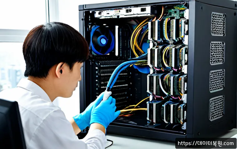 문배동 메모리조립 및 교체수리 - Photorealistic PC repair workstation in a compact mixed-use Seoul neighborhood office, technician we...