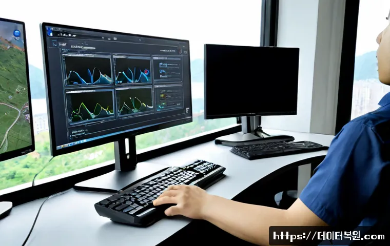 흑석동 STATUS_DEVICE_NOT_READY - Photorealistic remote IT support workstation in a modern hillside apartment near a broad riverside d...