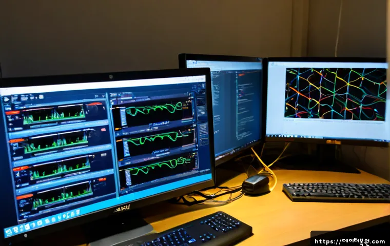 묵정동 STATUS_KERNEL_NETWORK_ERROR - Photorealistic IT support workstation in a compact Mokjeong-dong apartment office, dual monitors sho...