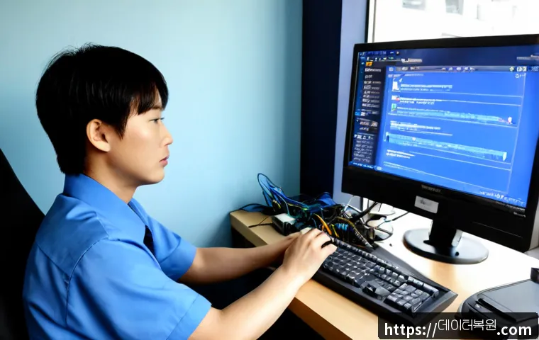 태전동 DRIVER_IRQL_NOT_LESS_OR_EQUAL - Photorealistic IT support workstation in Taijeon-dong, a desktop monitor showing a plain cobalt-blue...