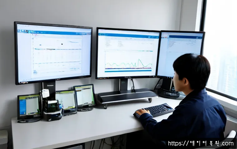중학동 DRIVER_IRQL_NOT_LESS_OR_EQUAL - Photorealistic IT support workstation in a compact Jung-hak-dong office, dual monitors showing a cle...
